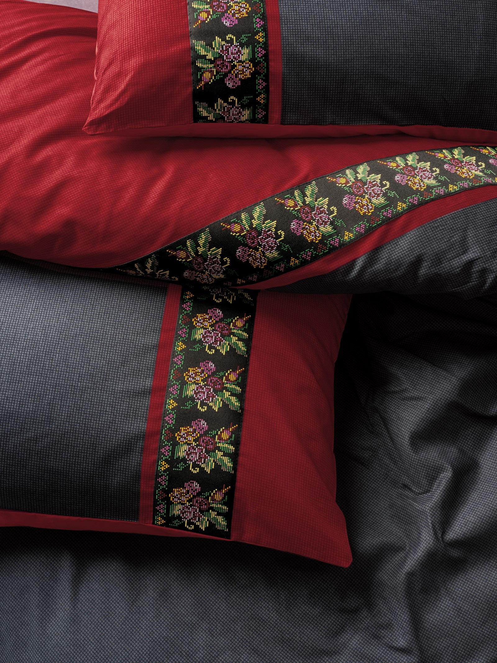 Cotton Box Folk Art Single Duvet Cover Set Lienzo Anthracite