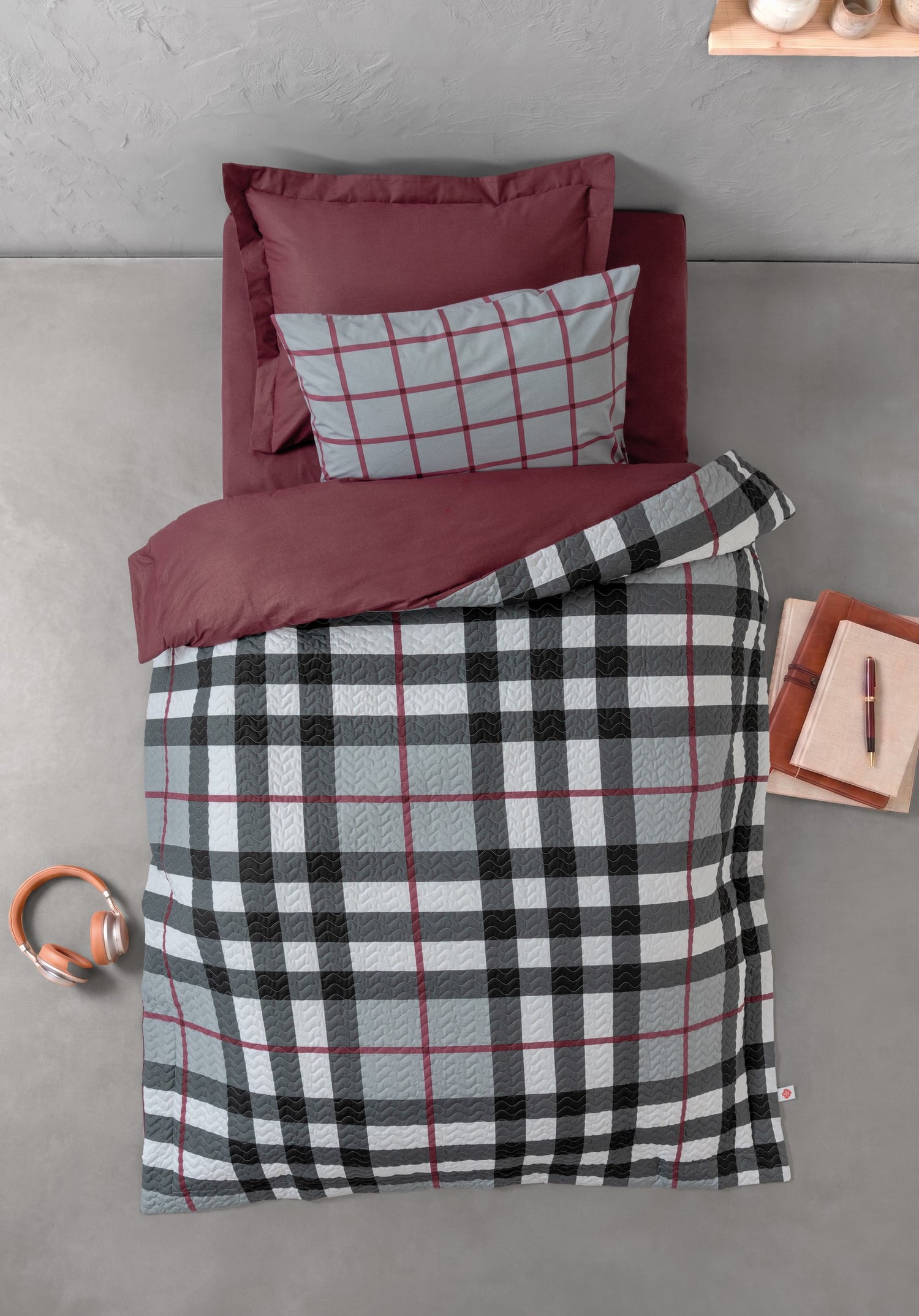 Cotton Box Genç Odası Tek Kişilik Lastikli Çarşaflı Complete Set Brave Bordo