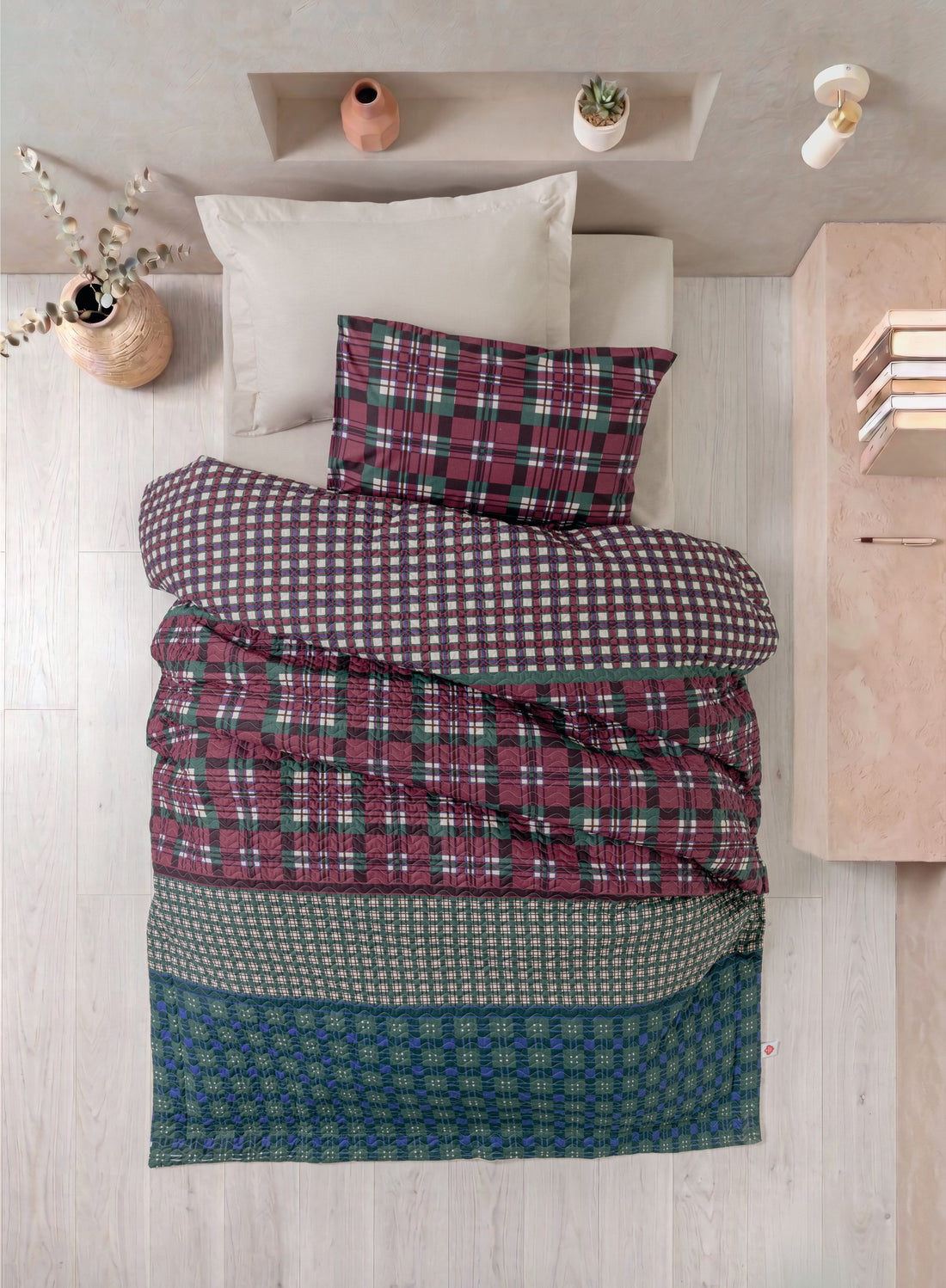 Cotton Box Genç Odası Tek Kişilik Lastikli Çarşaflı Complete Set Varsity Bej