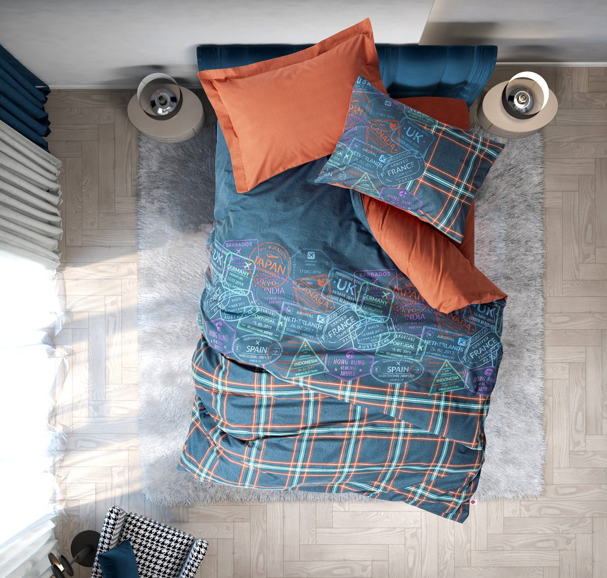 Cotton Box Youth Room Single Fitted Sheet Duvet Cover Set Pleds Cinnamon