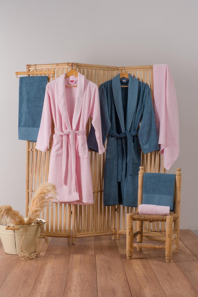 Cotton Box Jacquard Family Bathrobe Set Camilla Pink-Indigo