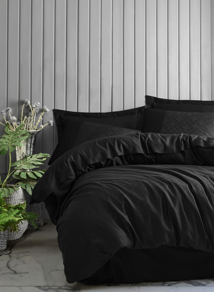 Cotton Box Jacquard Satin Double Duvet Cover Set Checkerboard Black