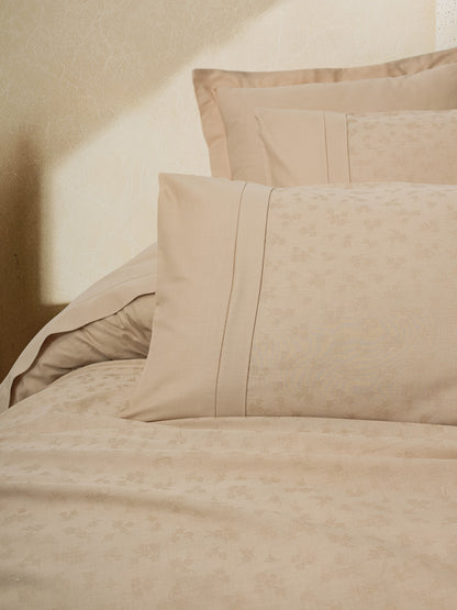 Cotton Box Jakarlı Saten Çift Kişilik Nevresim Takımı Florita Bej