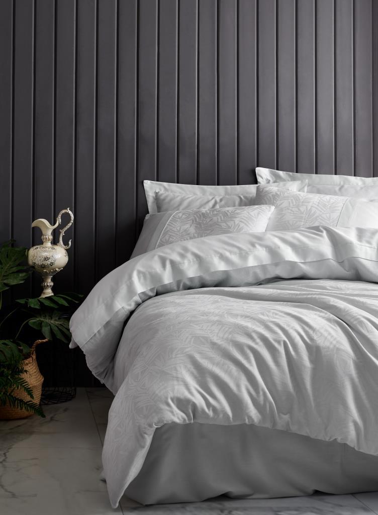 Cotton Box Jacquard Satin Double Duvet Cover Set Leaf Ice Blue