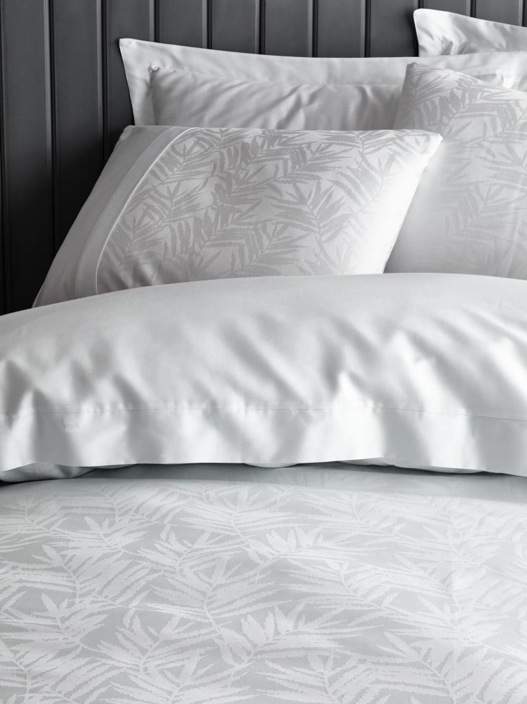 Cotton Box Jacquard Satin Double Duvet Cover Set Leaf Ice Blue