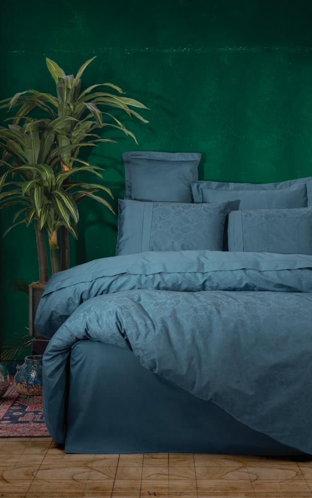 Cotton Box Jacquard Satin Double Duvet Cover Set Sante Petrol
