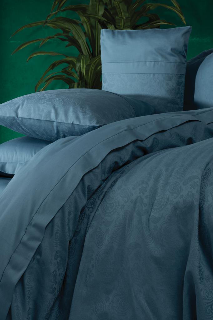 Cotton Box Jacquard Satin Double Duvet Cover Set Sante Petrol