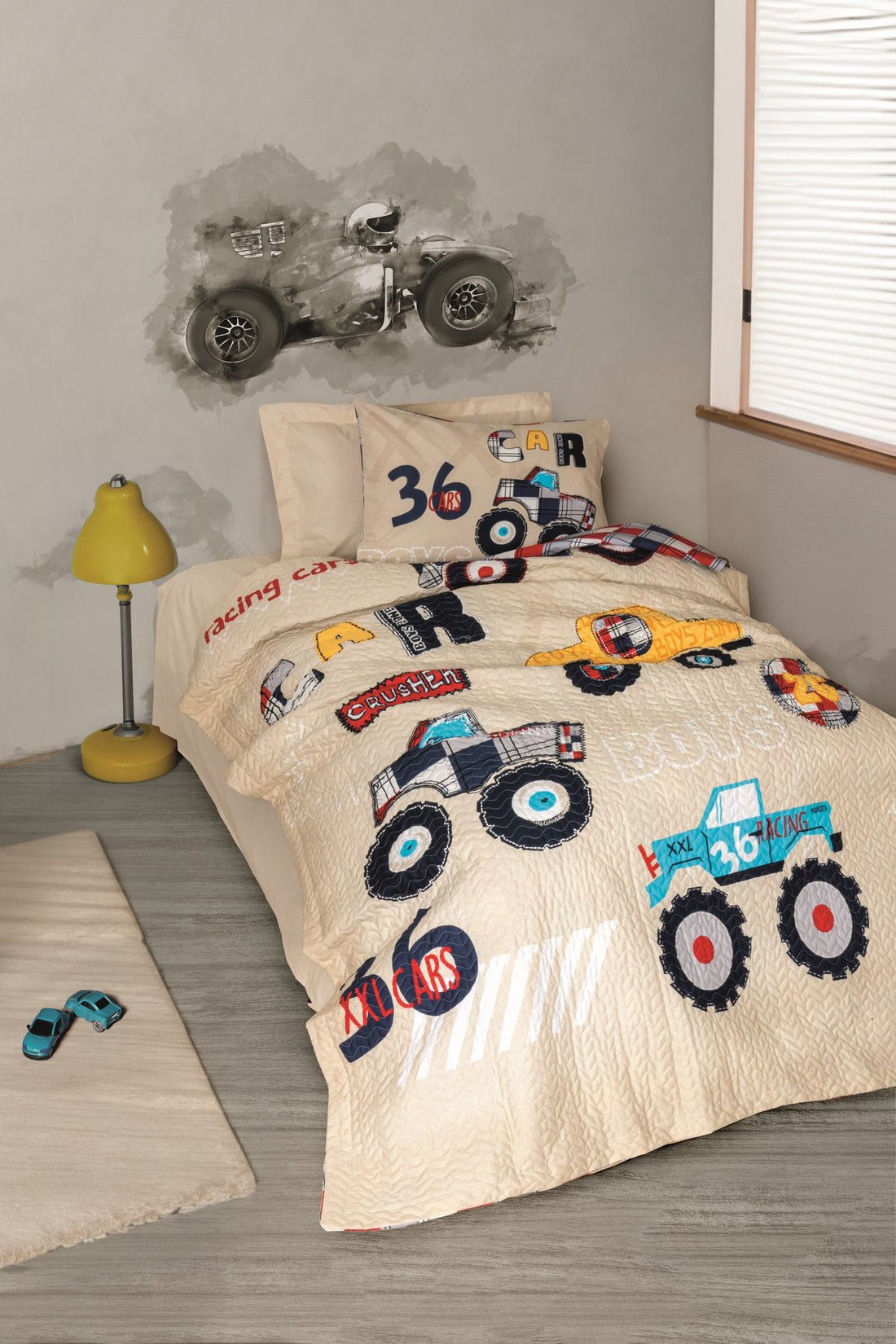 Cotton Box Junior Single Complete Set Cars Beige