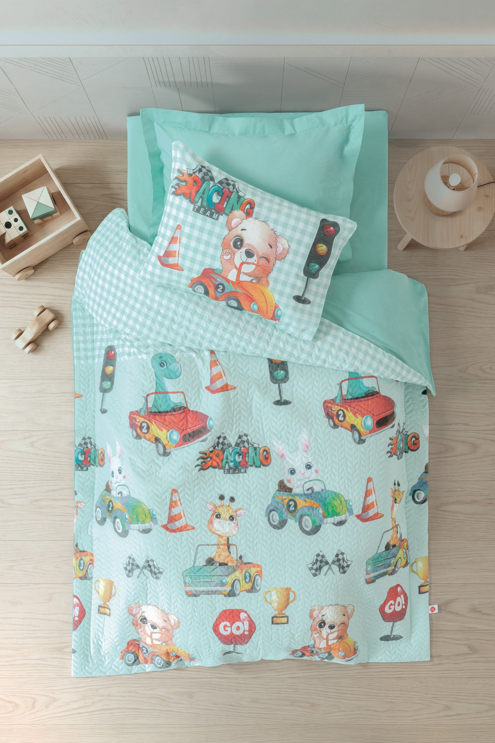 Cotton Box Junior Tek Kişilik Lastikli Çarşaflı Complete Set Vroom Mint