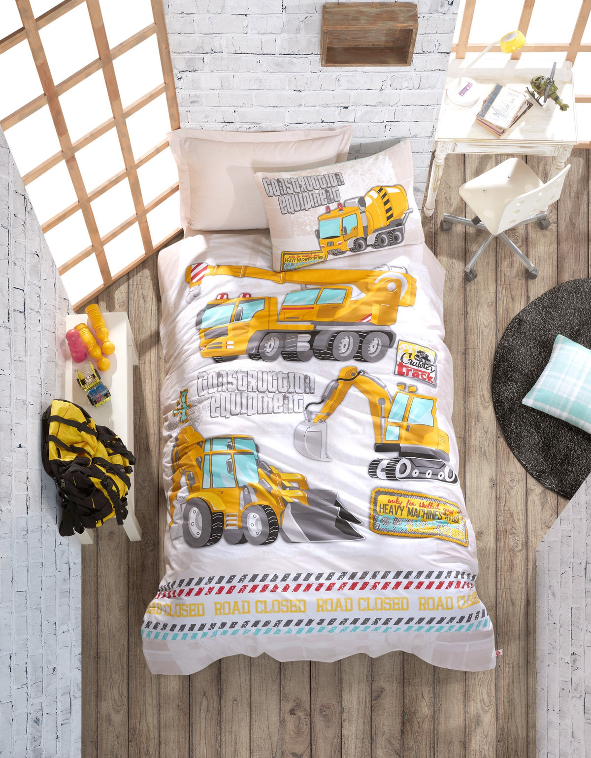 Cotton Box Junior Single Duvet Cover Set with Elastic Sheets Track Turquoise
