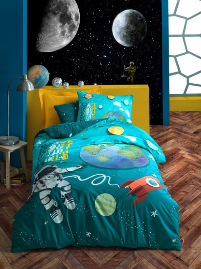 Cotton Box Junior Single Duvet Cover Set Little Astronaut Turquoise