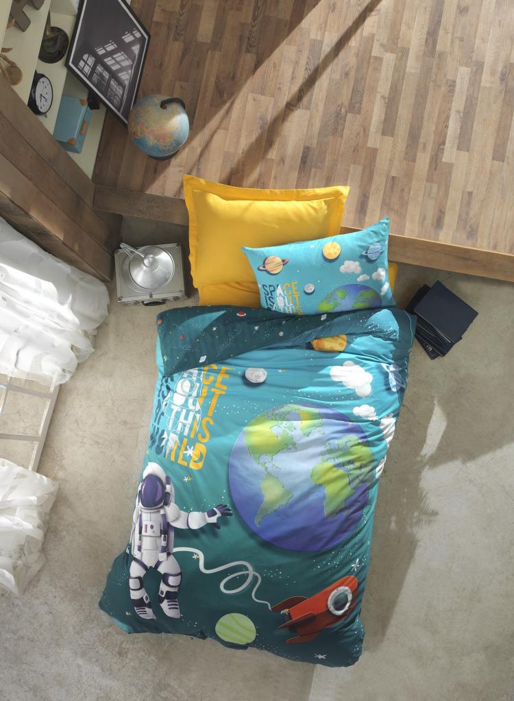 Cotton Box Junior Single Duvet Cover Set Little Astronaut Turquoise