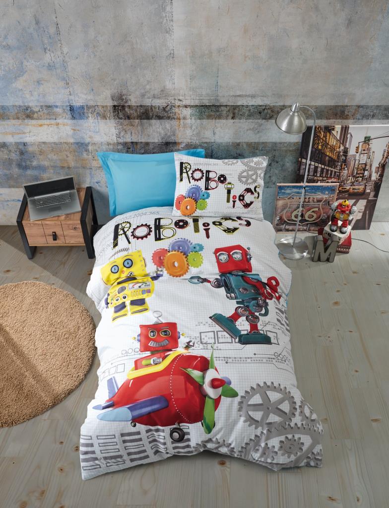 Cotton Box Junior Single Duvet Cover Set Robot Blue