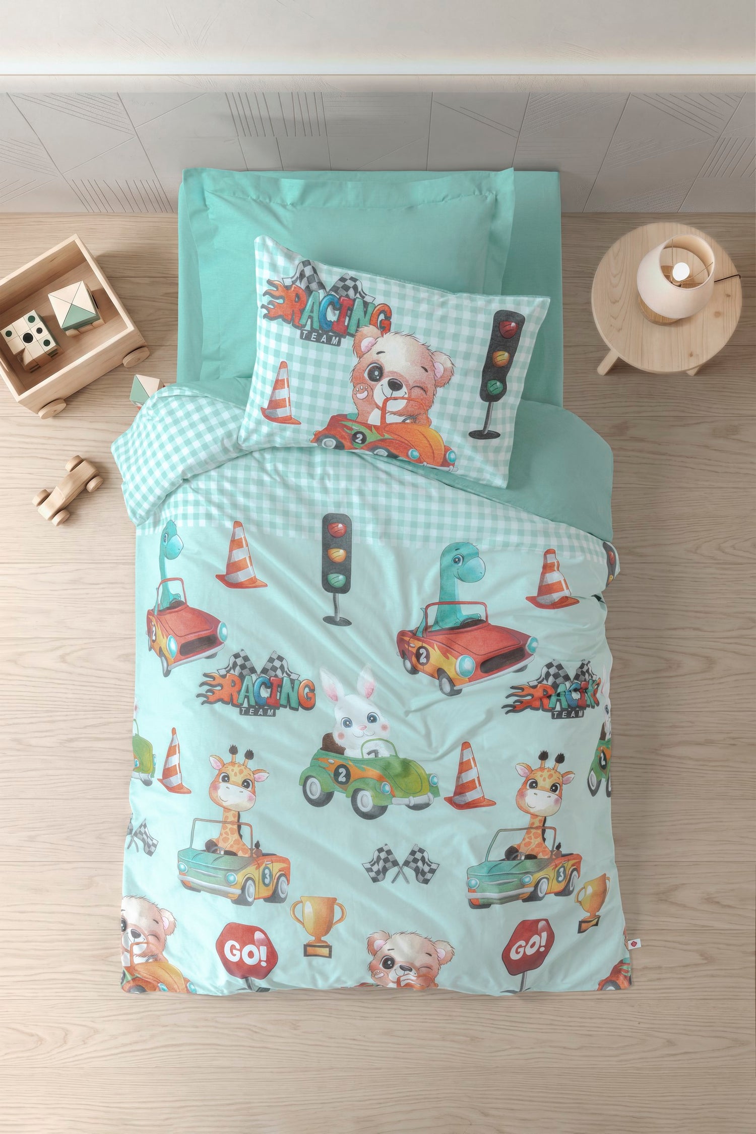 Cotton Box Junior Tek Kişilik Nevresim Takımı Vroom Mint