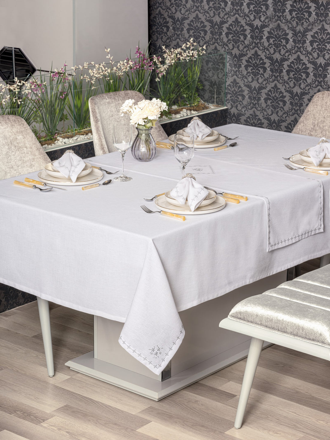 Cotton Box Linen Tablecloth Set Pera White 175x240