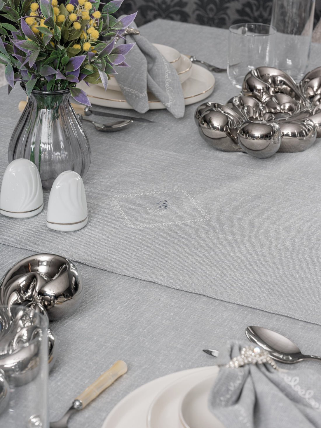 Cotton Box Linen Tablecloth Set Pera Gray 175x240