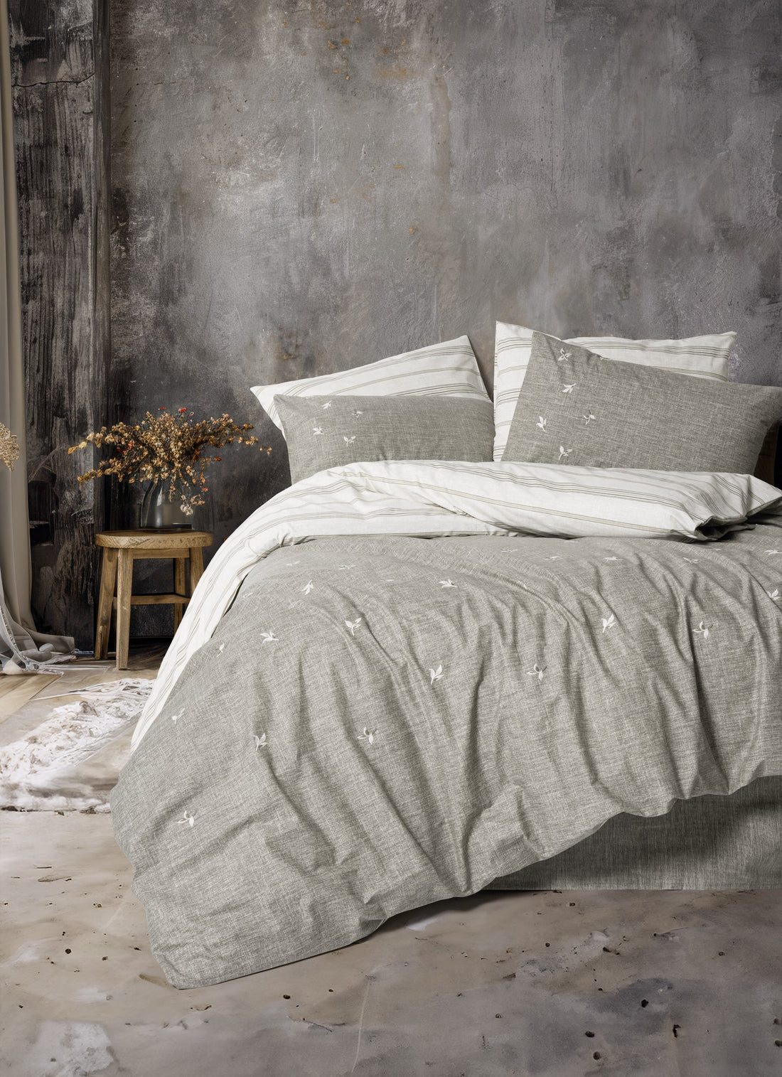 Cotton Box Klein Embroidered Ranforce Double Duvet Cover Set Moke Brown