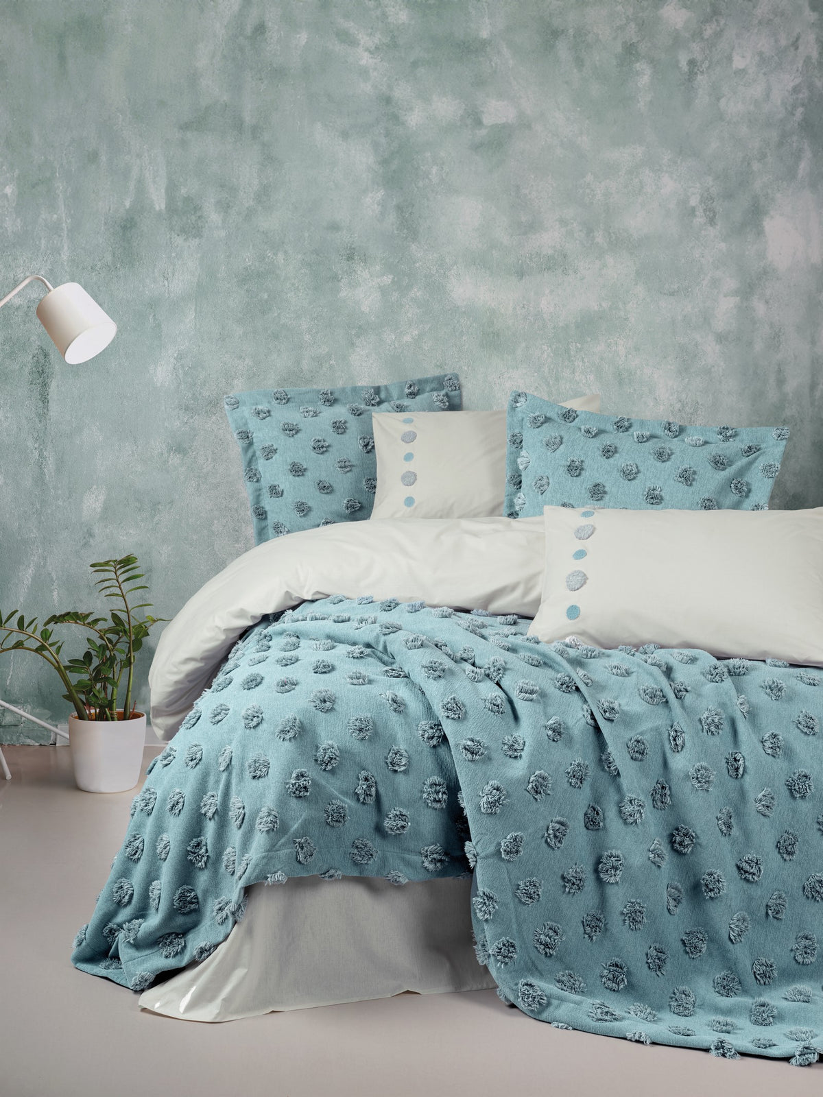 Комплект постельного белья Cotton Box Limi Aldo Mint с покрывалом, односпальный
