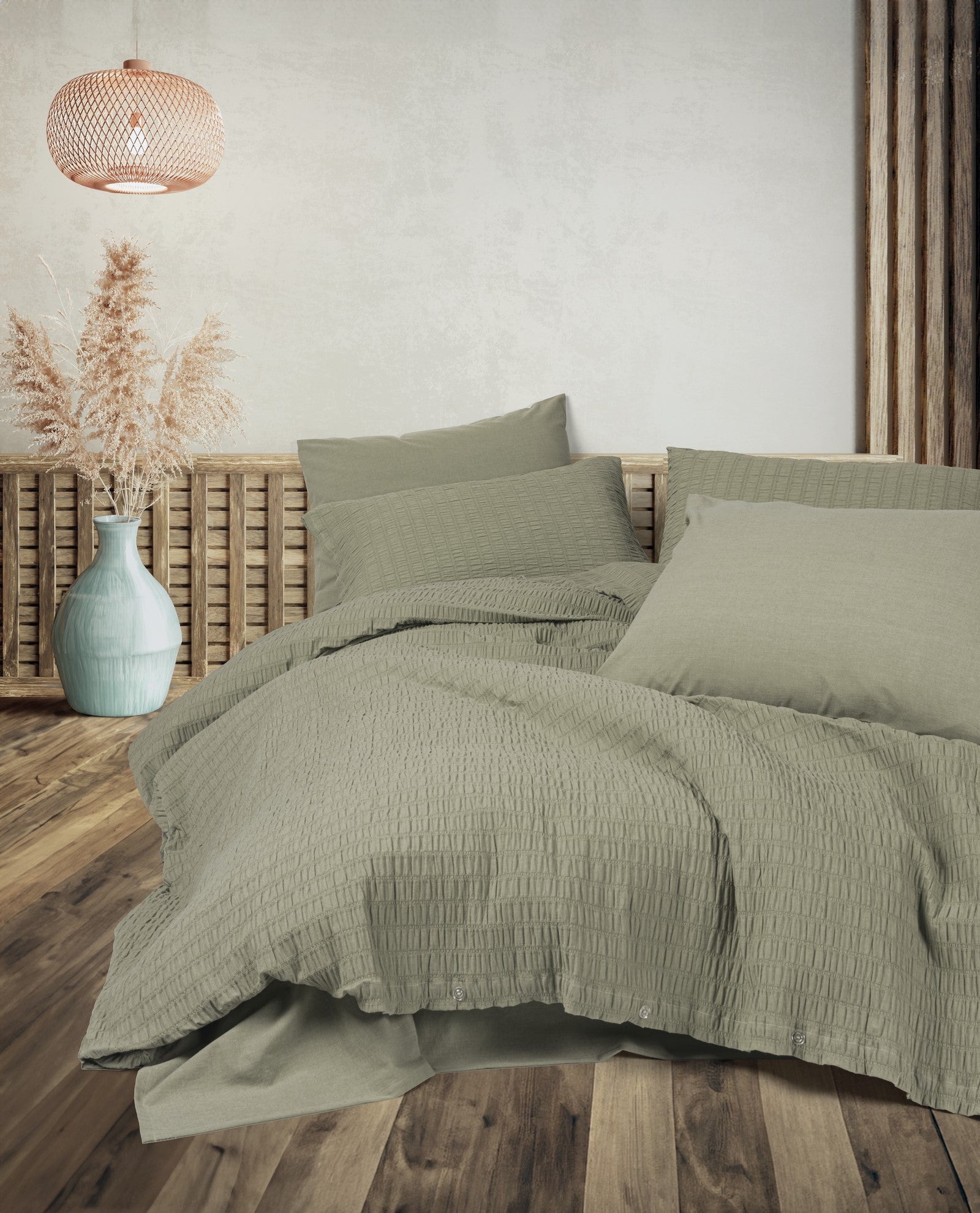 Cotton Box Liny Double Duvet Cover Set Sungai Green