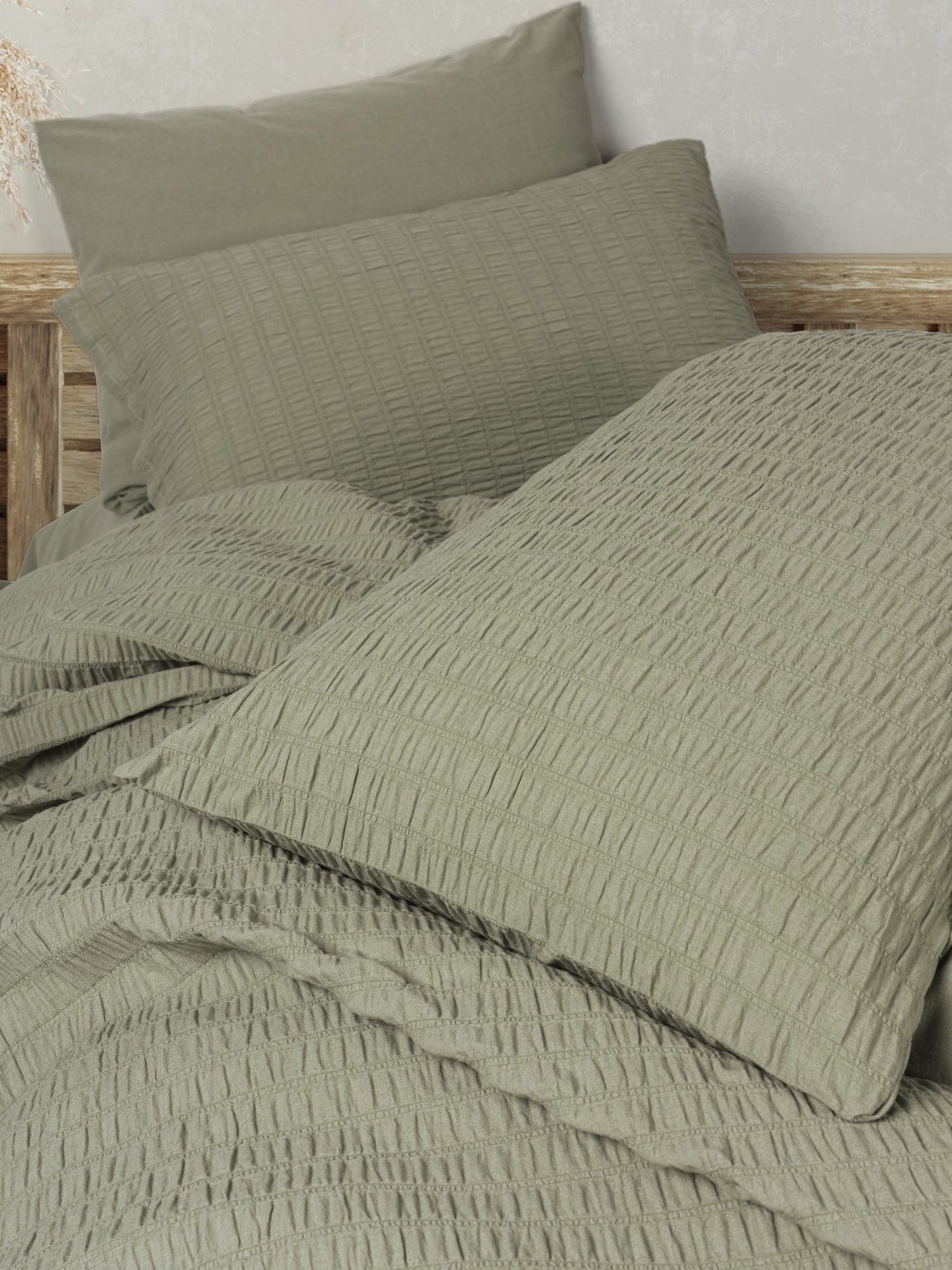 Cotton Box Liny Double Duvet Cover Set Sungai Green