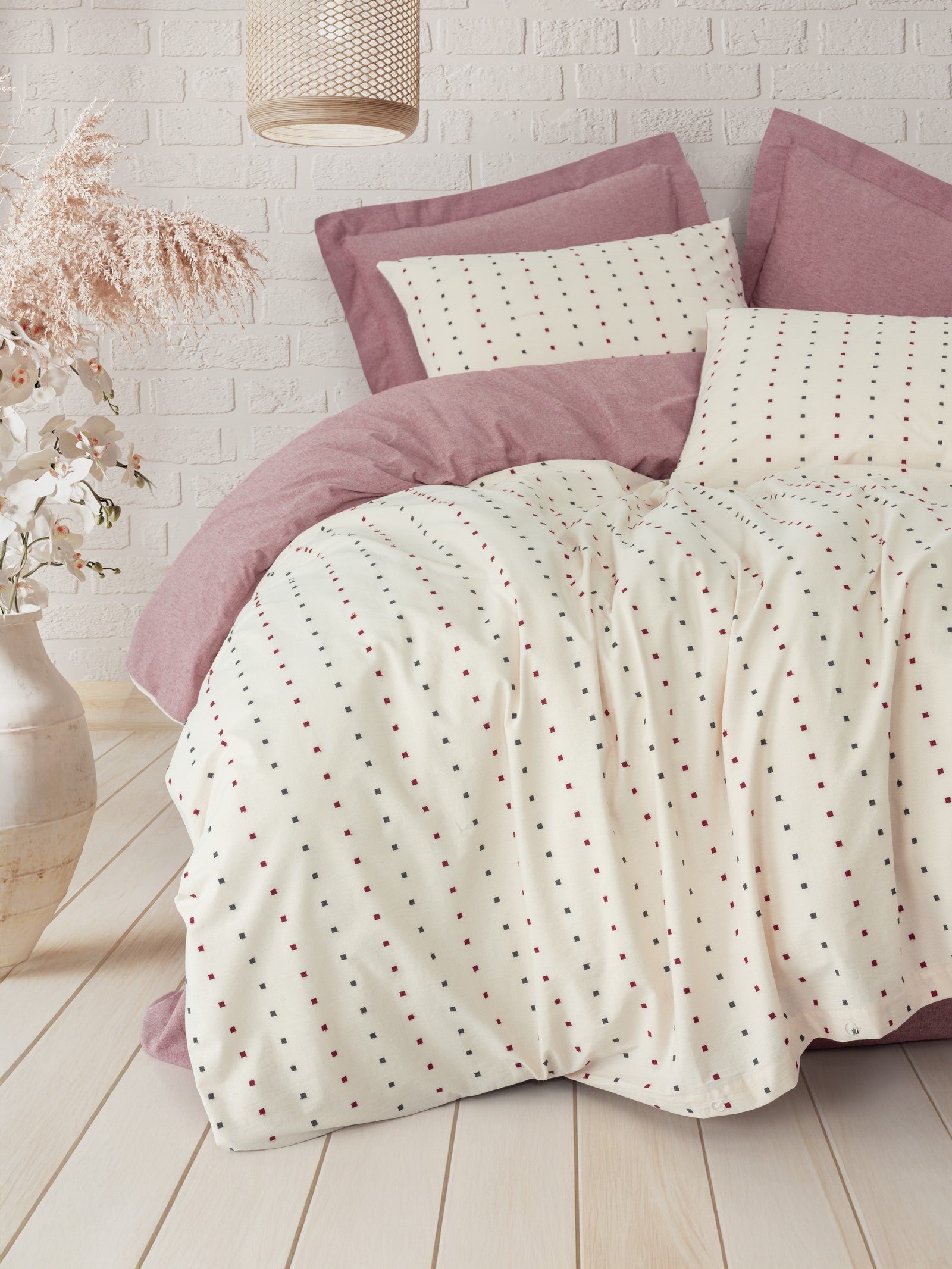 Cotton Box Loopra Double Duvet Cover Set Veyra Claret Red