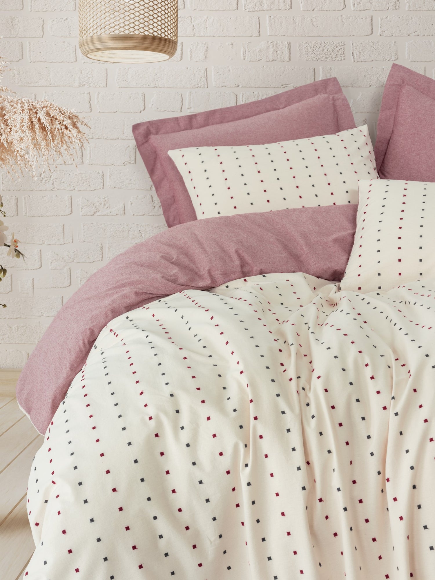 Cotton Box Loopra Çift Kişilik Nevresim Takımı Veyra Bordo