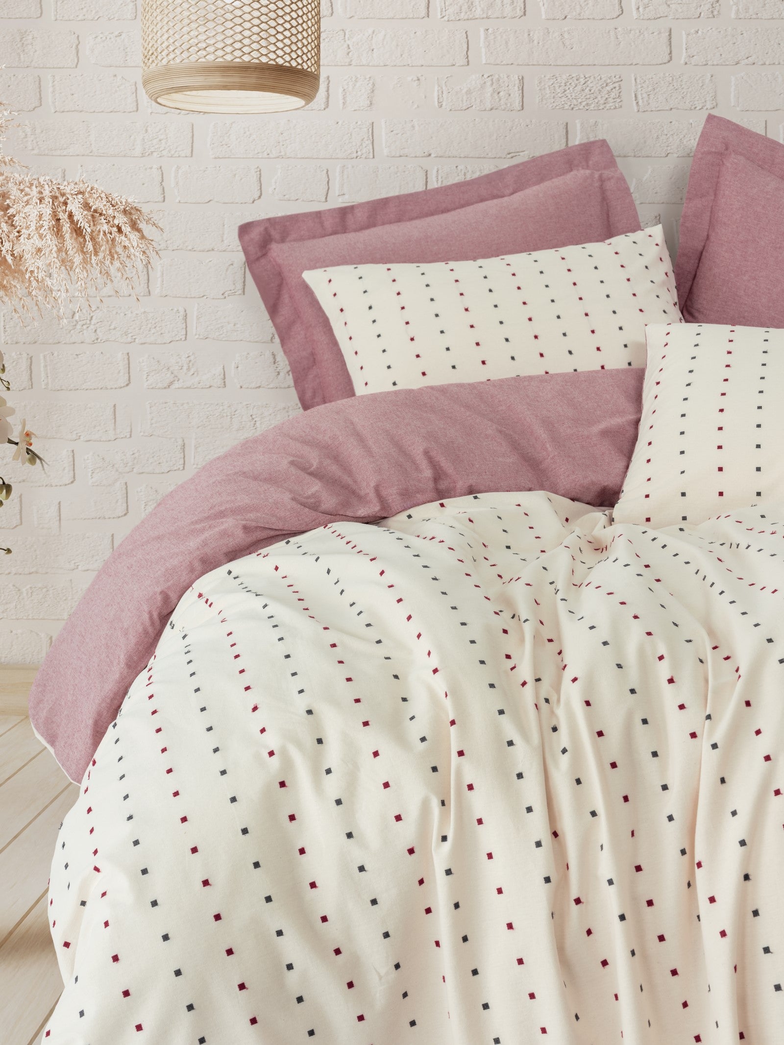 Cotton Box Loopra Double Duvet Cover Set Veyra Claret Red