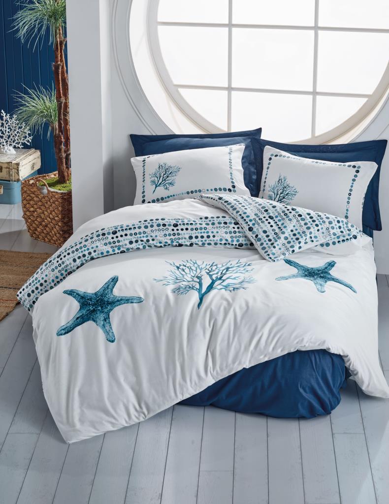 Комплект постельного белья Cotton Box Maritime с двумя спальными местами, звездный, темно-синий