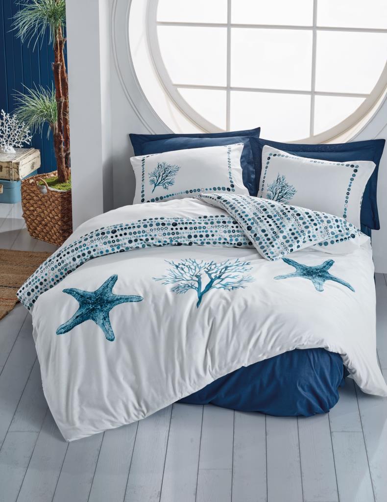 Cotton Box Maritime Double Duvet Cover Set Star Navy Blue