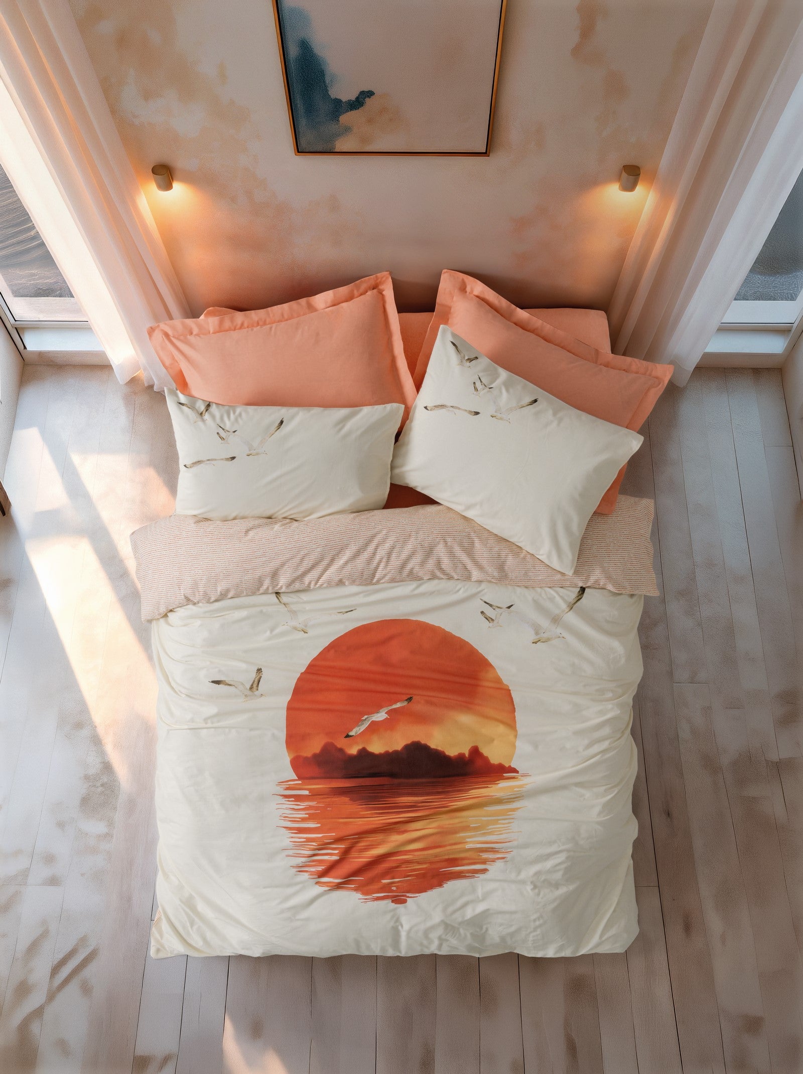 Cotton Box Maritime Single Duvet Cover Set Sunset Salmon