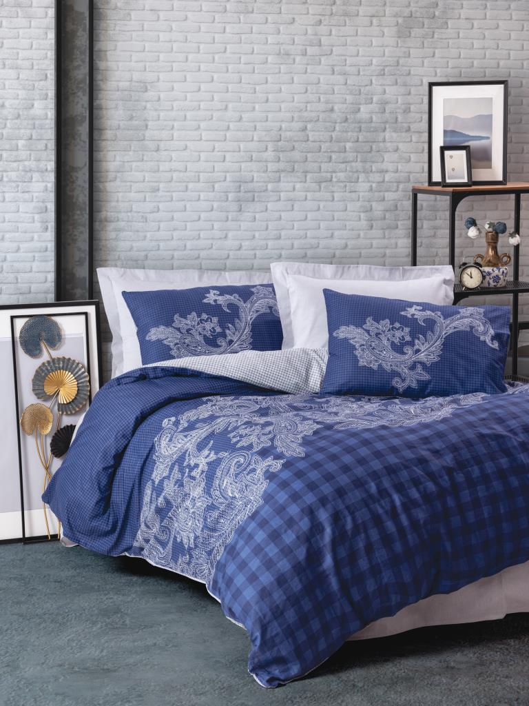 Cotton Box Masculine Double Duvet Cover Set Bitsy Navy Blue