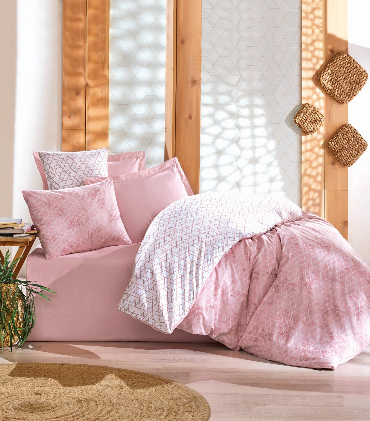 Cotton Box Minimal Double Fitted Sheet Duvet Cover Set Best Pink