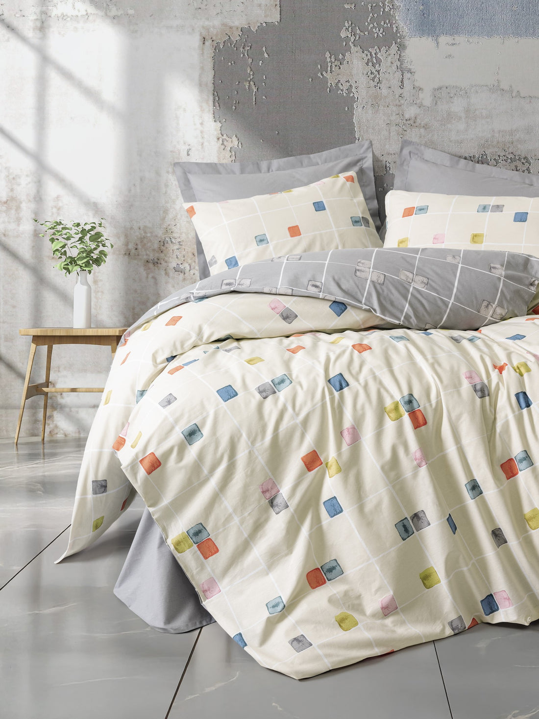 Cotton Box Minimal Tek Kişilik Lastikli Çarşaflı Nevresim Takımı Evo Gri