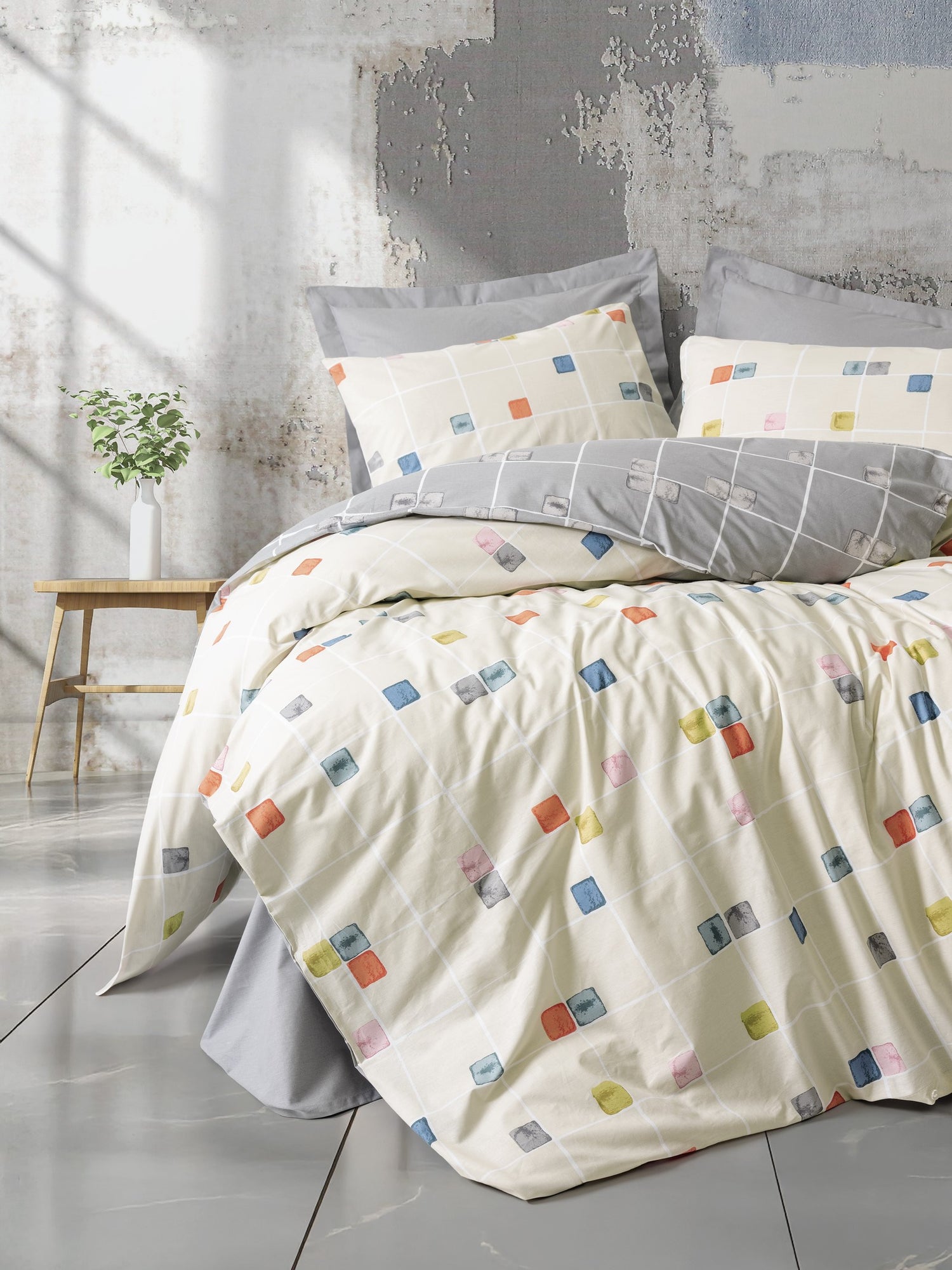 Cotton Box Minimal Tek Kişilik Lastikli Çarşaflı Nevresim Takımı Evo Gri