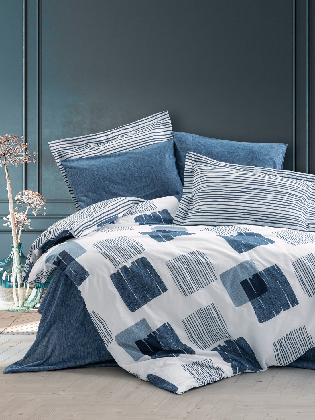 Cotton Box Modern Double Duvet Cover Set Solito Indigo