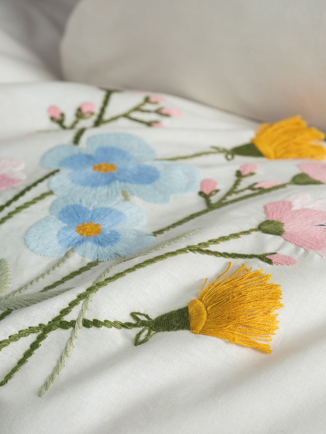 Cotton Box Embroidered Ranforce Double Duvet Cover Set Delbin Pink