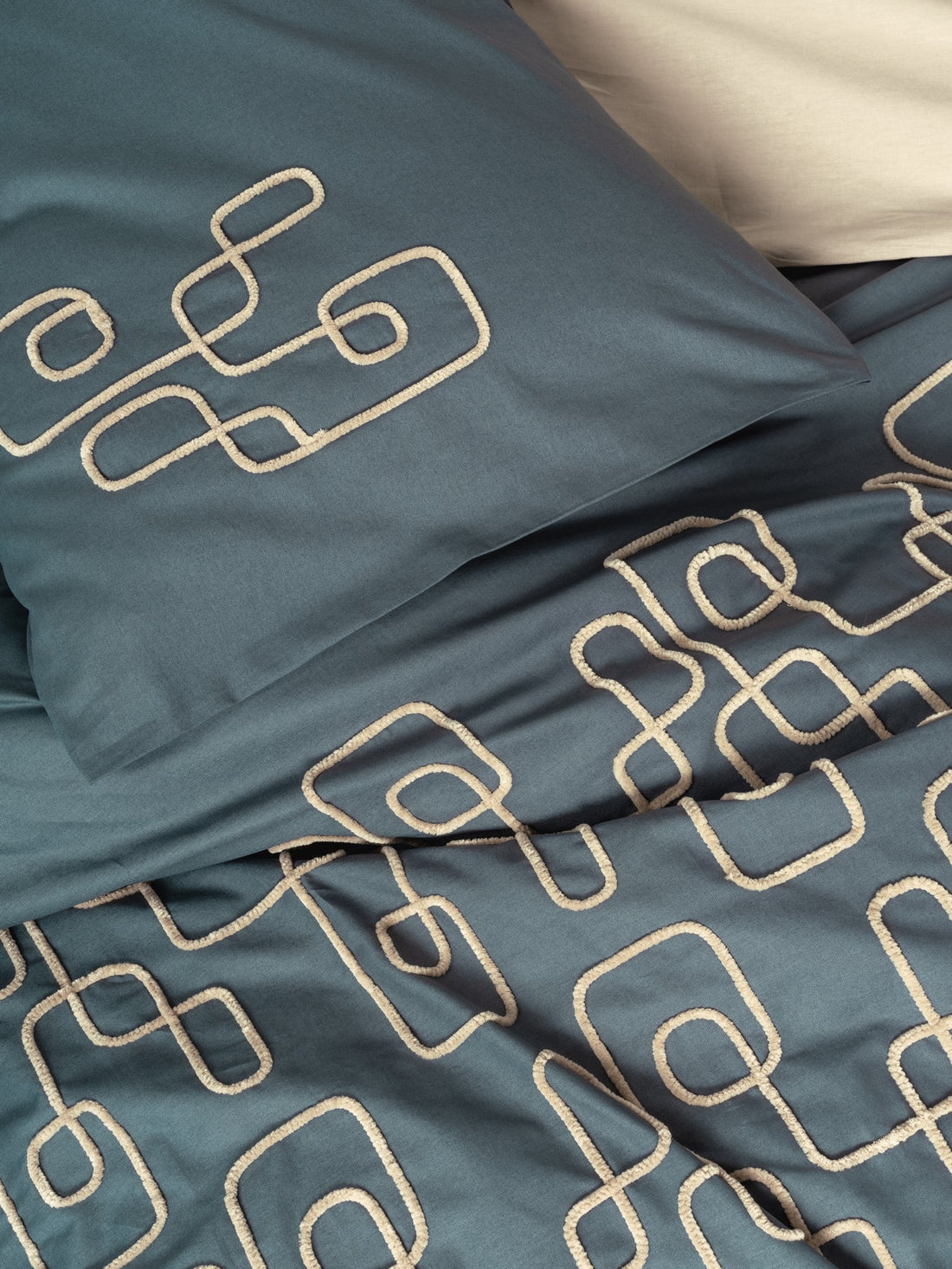 Cotton Box Embroidered Ranforce Double Duvet Cover Set Kerja Beige