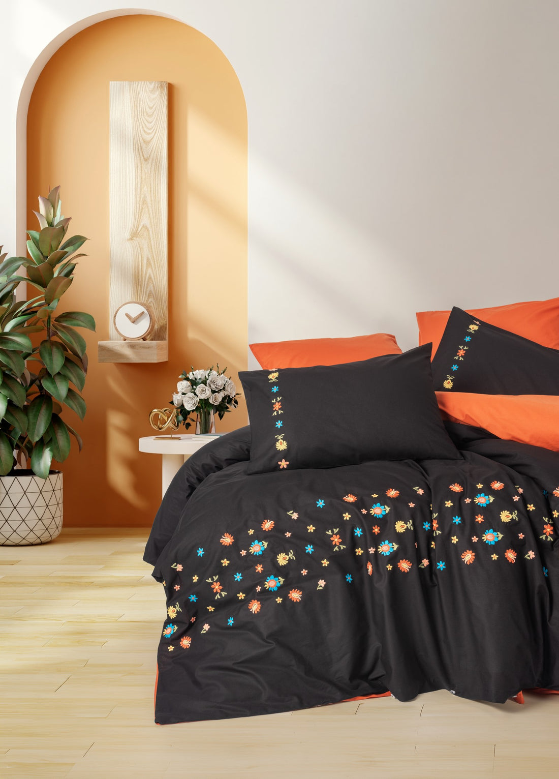 Cotton Box Embroidered Ranforce Double Duvet Cover Set Liker Tile