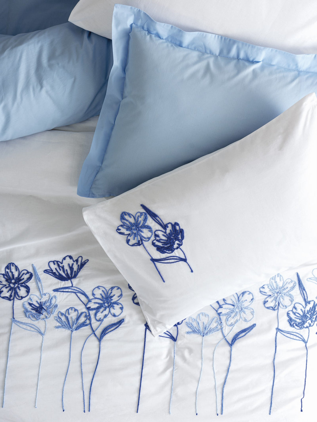 Cotton Box Embroidered Ranforce Double Duvet Cover Set Onella Blue