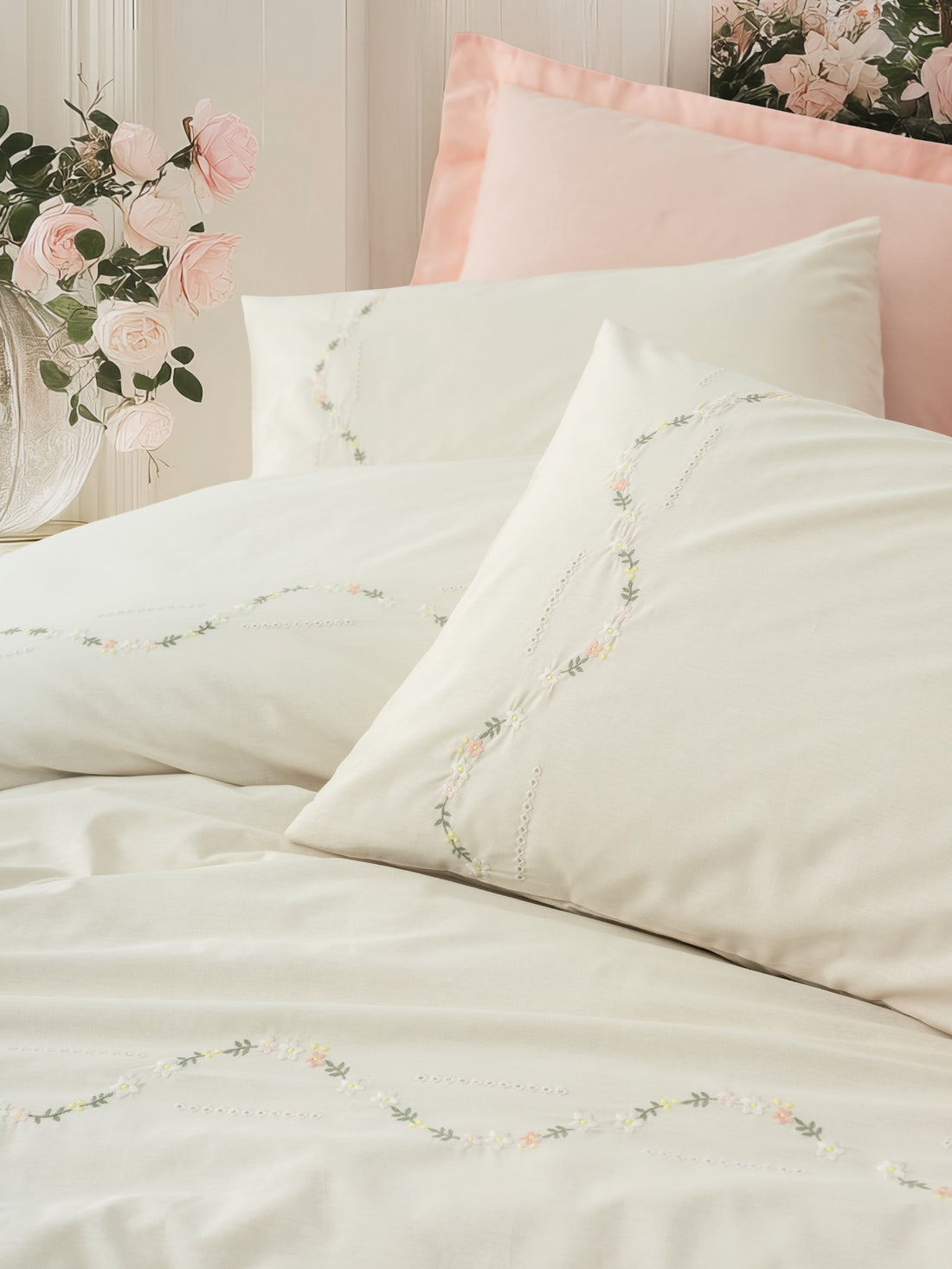 Cotton Box Nakışlı Ranforce Çift Kişilik Nevresim Takımı Orya Somon