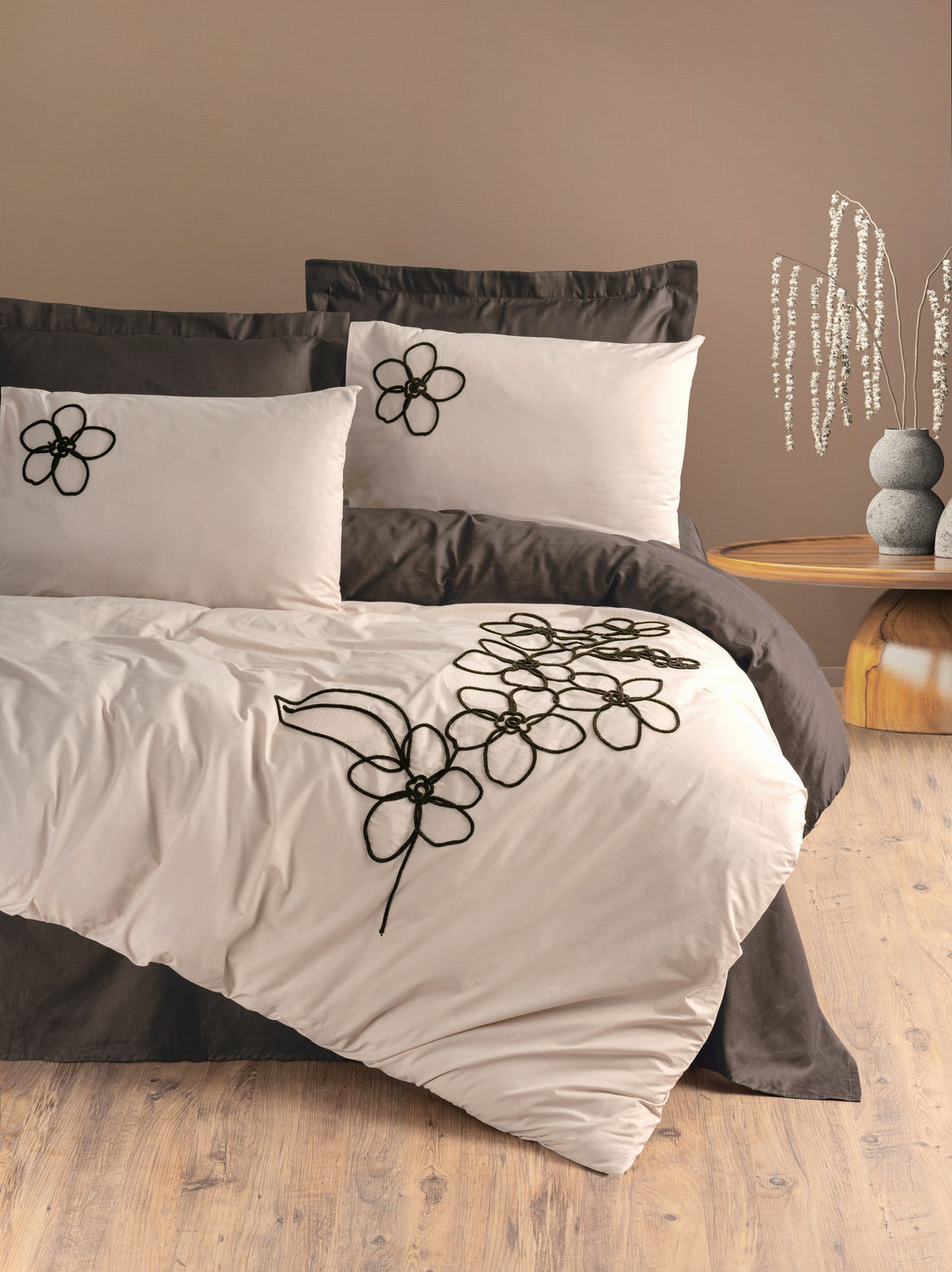 Комплект постельного белья Cotton Box с вышивкой из ранфорса Panos Brown