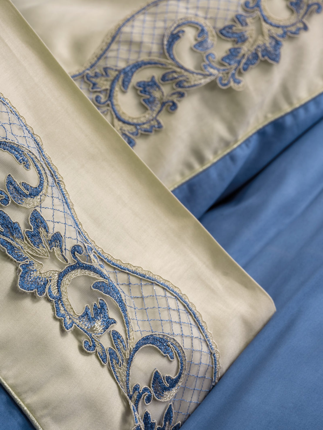 Cotton Box Embroidered Satin Double Duvet Cover Set Amaya Beige