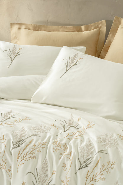 Cotton Box Nakışlı Saten Çift Kişilik Nevresim Takımı Brise Gold