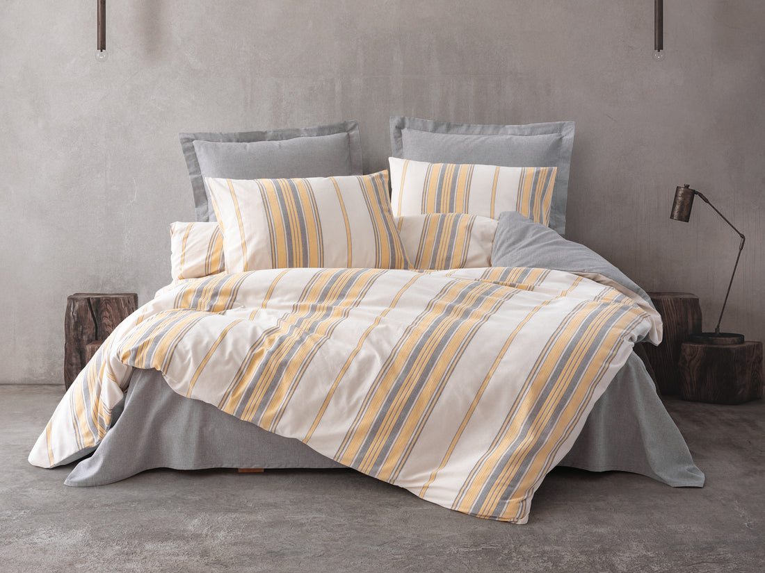 Cotton Box Natureforce Yarn Dyed Double Duvet Cover Set Tribus Yellow