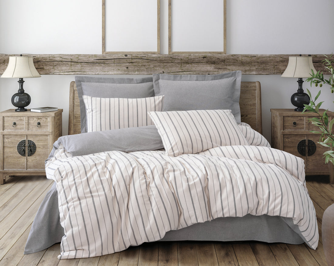 Cotton Box Natureforce Yarn Dyed Single Duvet Cover Set Unus Gray