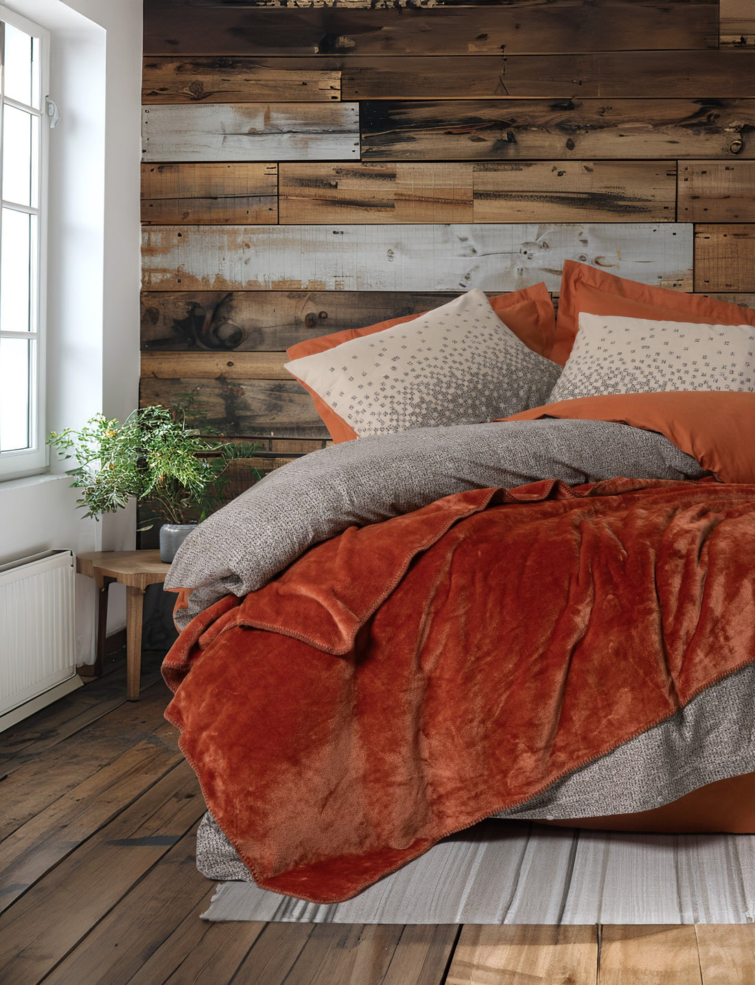 Cotton Box Oyster Blanketed Double Duvet Cover Set Cinnamon