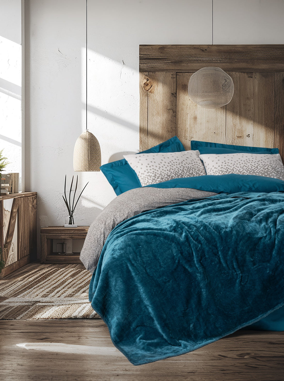 Cotton Box Oyster Blanket Single Duvet Cover Set Petrol