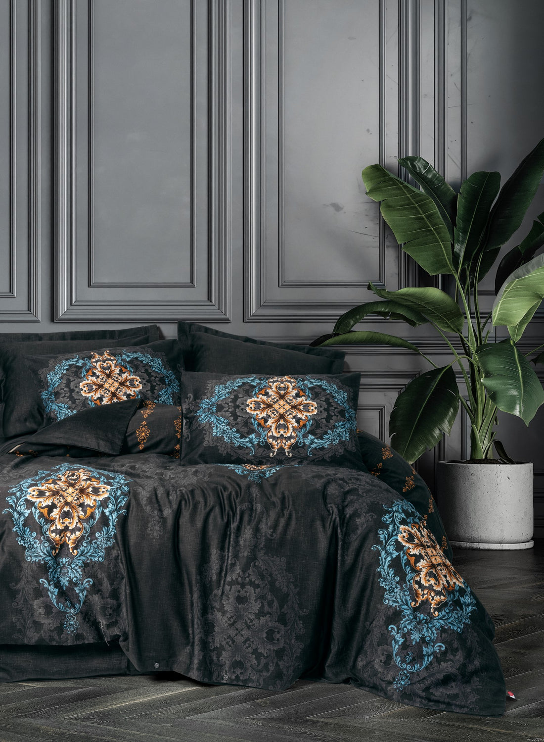 Cotton Box Palace Satin Double Duvet Cover Set Dorhan Black