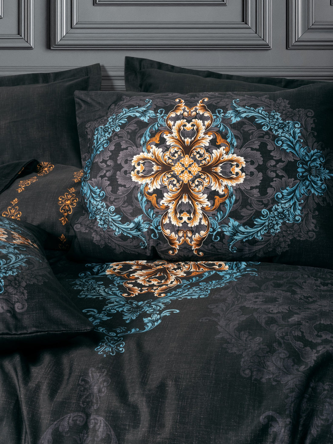 Cotton Box Palace Satin Double Duvet Cover Set Dorhan Black