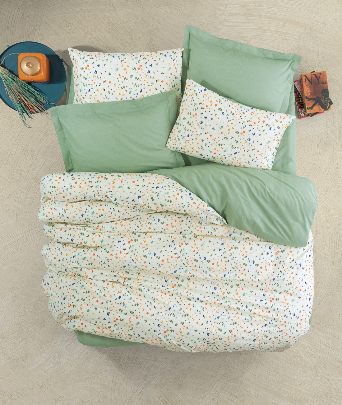 Cotton Box Petite Double Duvet Cover Set with Fitted Sheet Lola Green